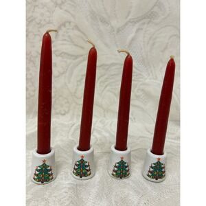 Vintage Christmas Candle Holders Ceramic Tree Decor Set of 4‎ w Candle